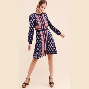 GAL MEETS GLAM Carlene Woodblock Stripe Print Button Front Dress Size 00